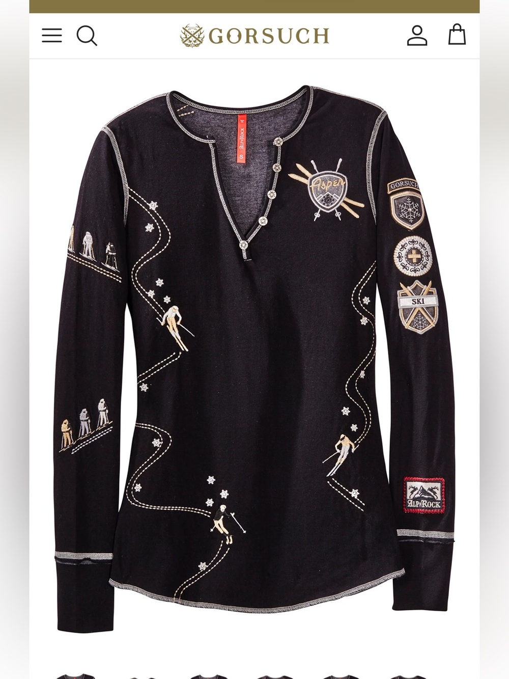 Park City Alp N Rock Black Henley Top with Contrasting Stitch Detail Size Small